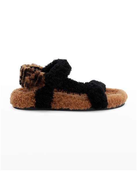 Fendi Signature Shearling Strappy Sandals 